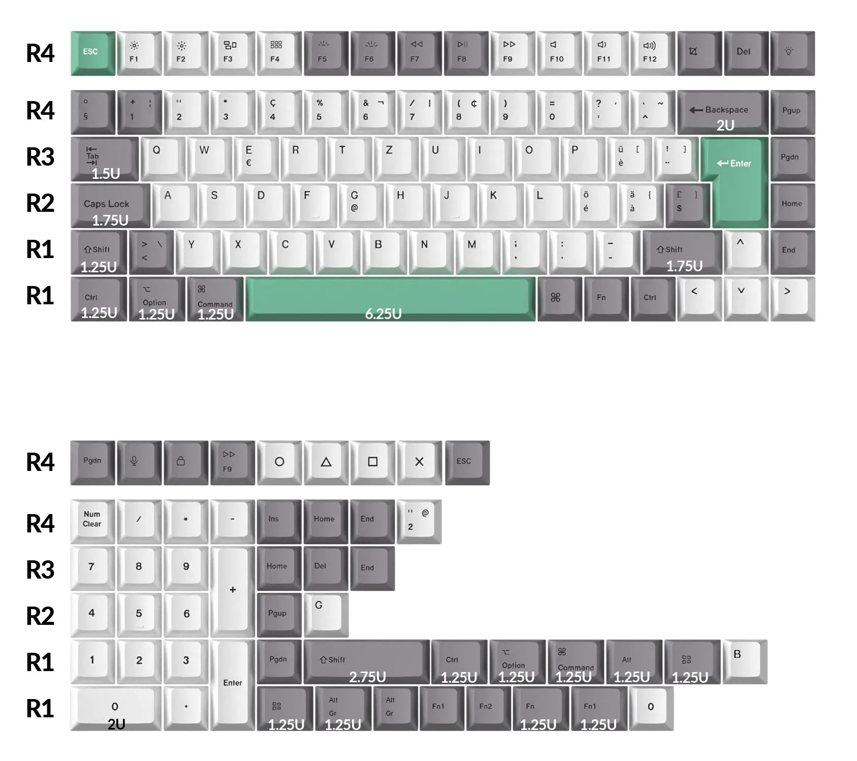 QuanGear ISO Cherry Profile PBT Keycap Set Gray White Mint