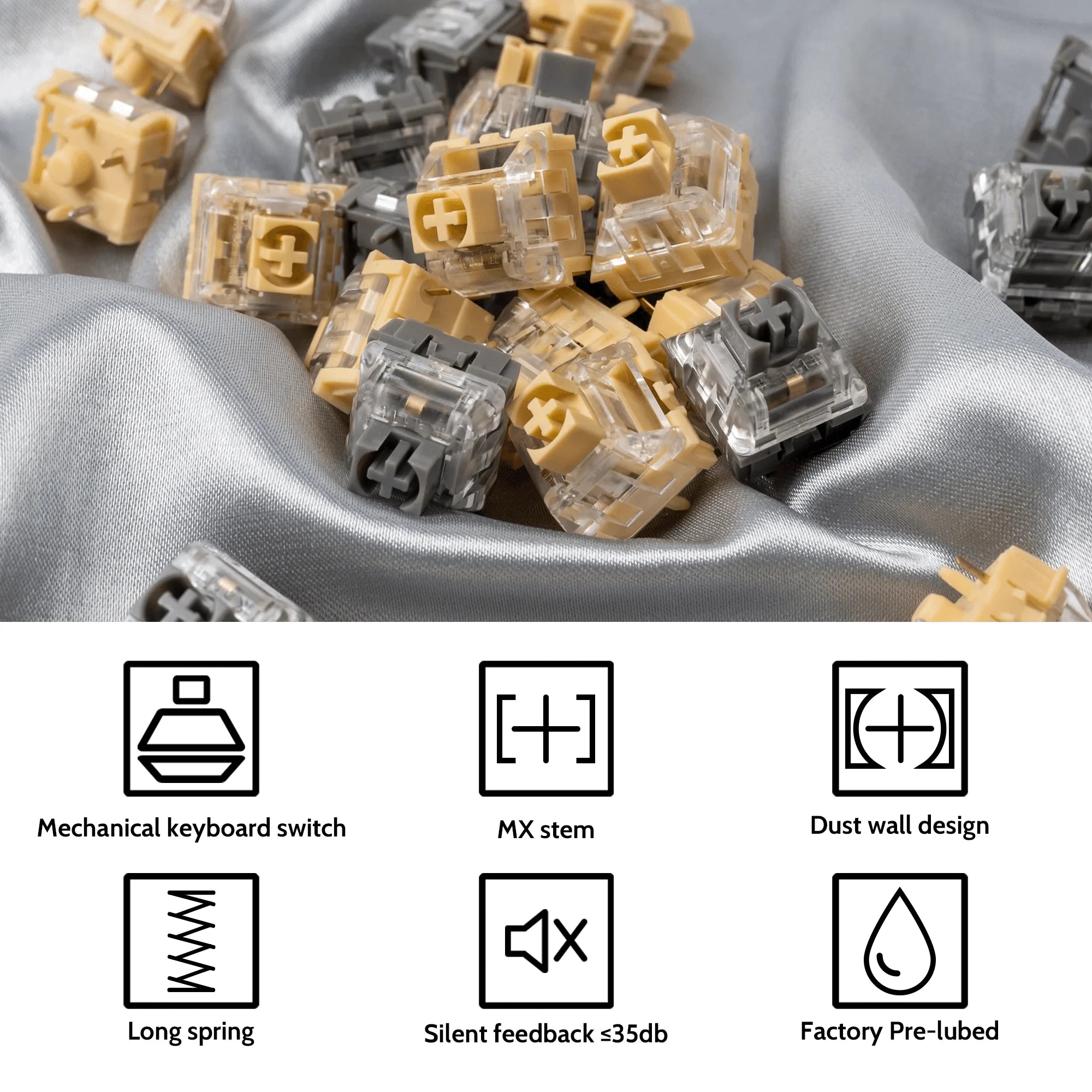 QuanGear Kailh Midnight Pro Silent Switch 110 Pcs for Mechanical Keyboard